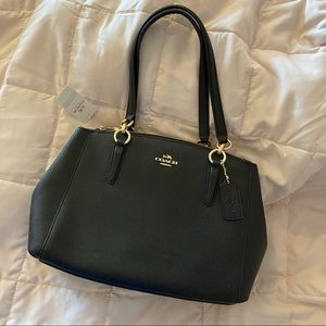 Coach Dark Leather Shoulder Bag with Gold Details